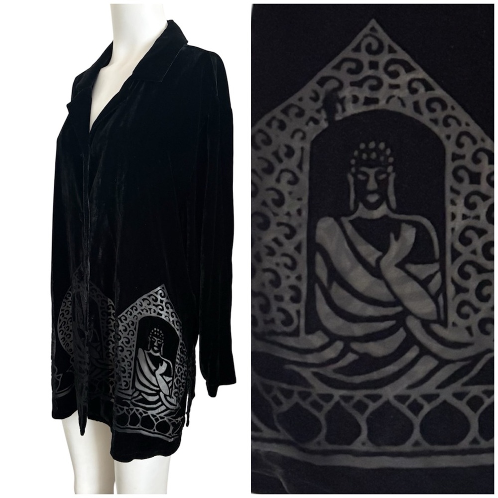 Harari Luxe Silk Blend Velvet Burnout Buddha Tunic Blouse Sz 1X